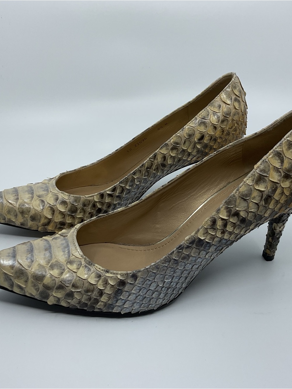 Stuart Weitzman Beige Python-Texture Pointed Toe Heels - Picture 2 of 11